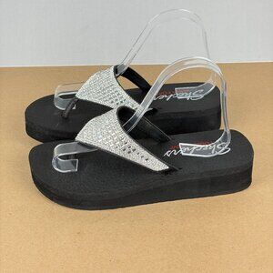Skechers Cali Vinyasa Yoga Foam Platform Thong Sandals Womens 8 Jeweled Silver